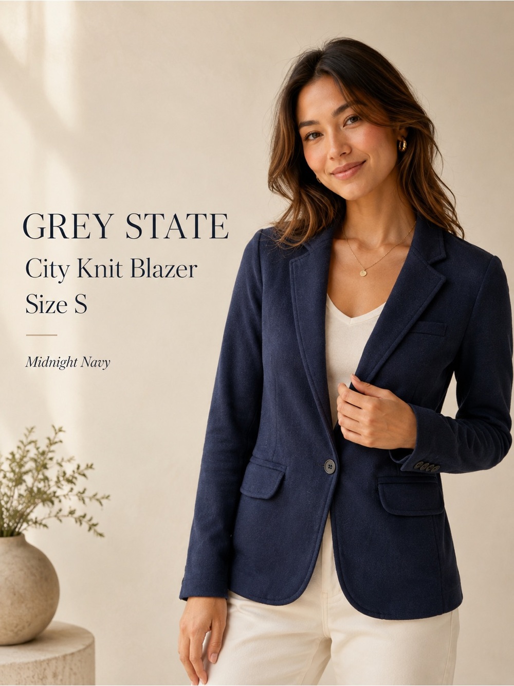 Grey State City Knit Blazer Midnight Navy Size S Cotton French Terry Jacket